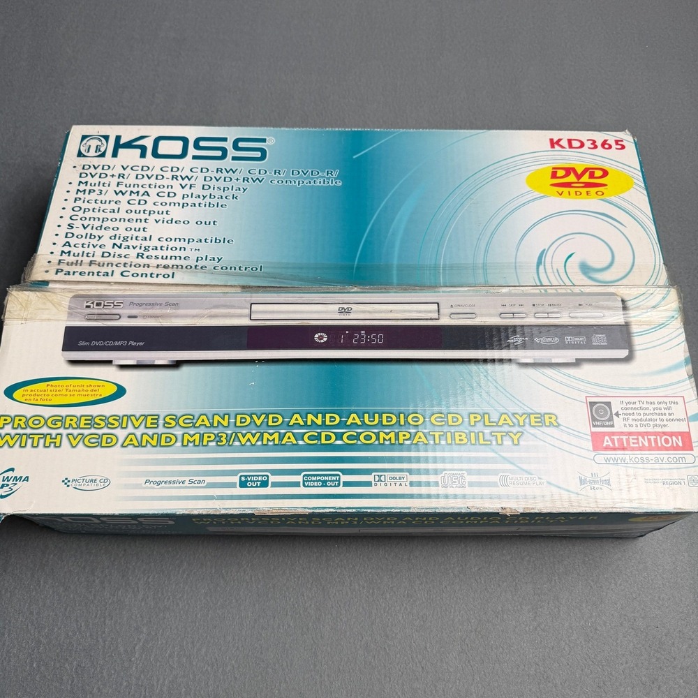 Koss KD365 Progressive Scan DVD Audio CD Player MP3 WMA Silver Region 1 New